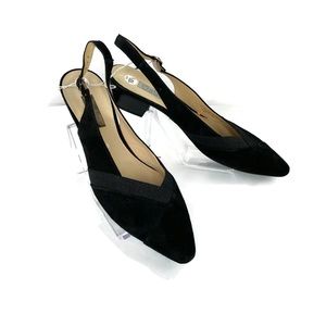 Gabor Mack Black Heeled Slingback Elastcated Glitter Panels 2 inch heel US 10.5